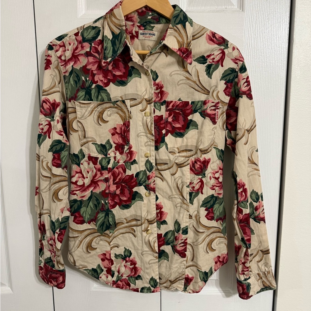 Vintage Guess Floral Button Down Shirt size small